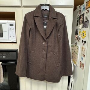 Elegant Brown Wool-Blend Cape Coat